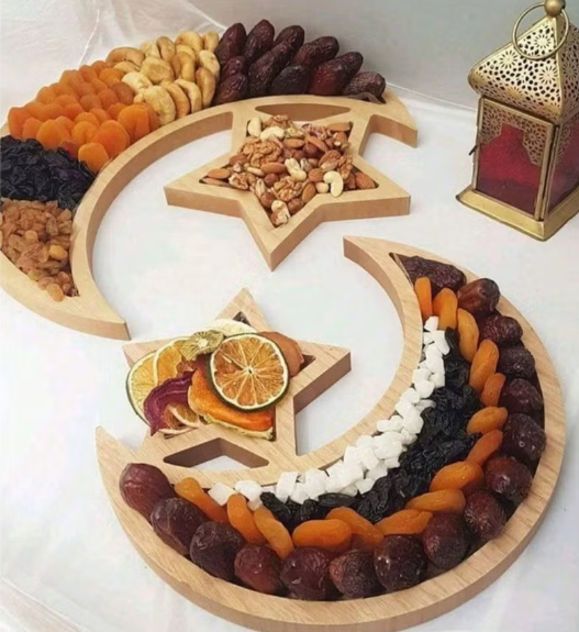 Ramadan decor | Wooden crescent star | Ramadan tray