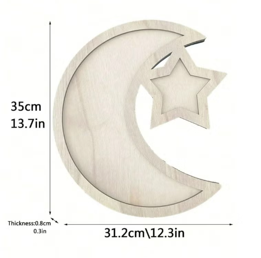 Ramadan decor | Wooden crescent star | Ramadan tray